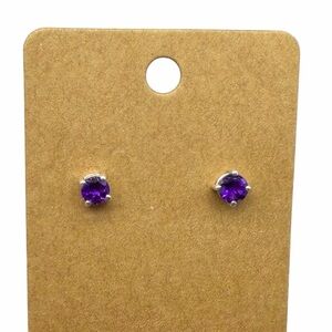 African Amethyst Stud Earrings Solid 925 Sterling Silver Post Back Purple Stone